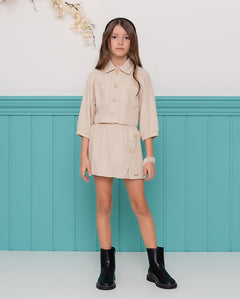 Conjunto feminino infantil com blusa de mangas longas e saia com cintura elástica