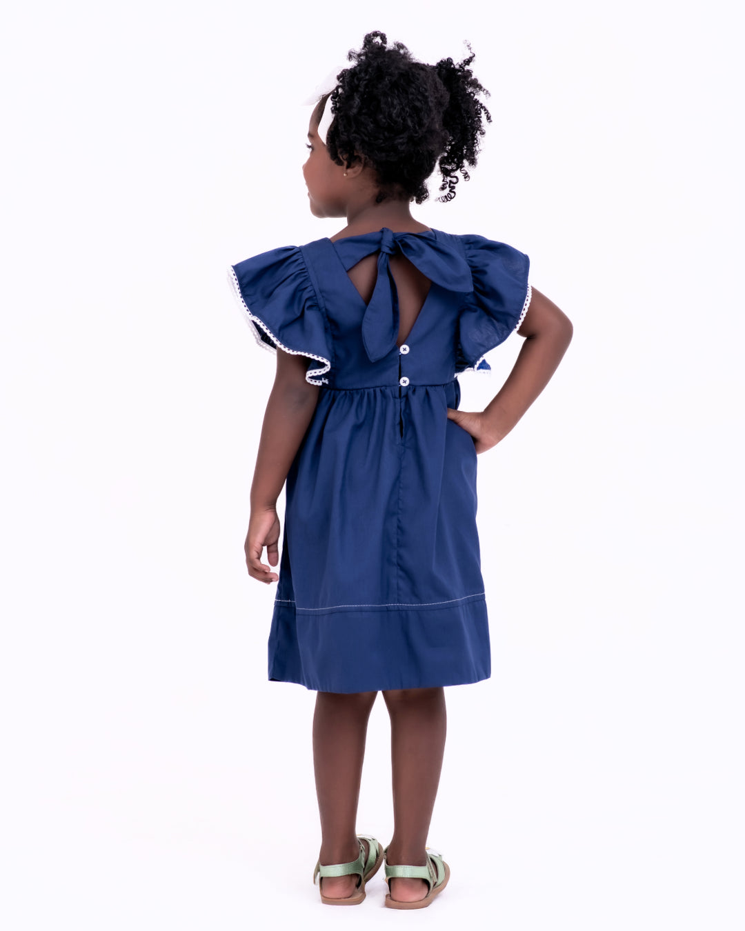 Vestido azul com detalhes em bordado infantil feminino Antonita para meninas de 4 a 16 anos