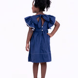 Vestido azul com detalhes em bordado infantil feminino Antonita para meninas de 4 a 16 anos