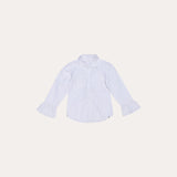 Camisa branca feminina infantil com mangas longas e babados na barra