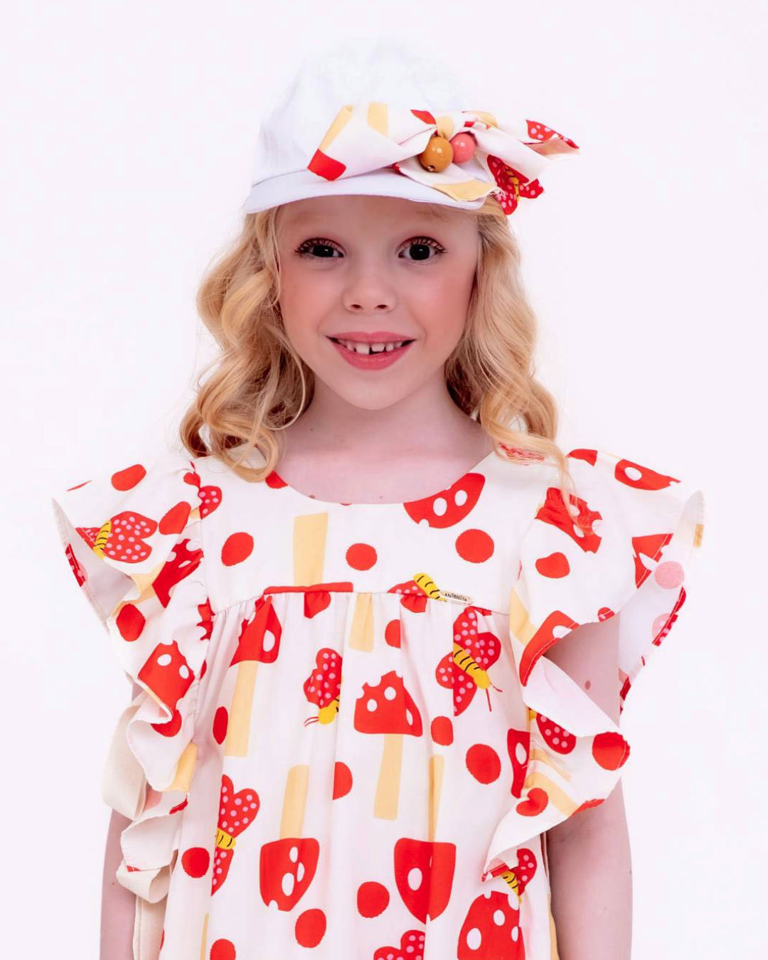 Vestido com estampa de cogumelos infantil feminino Antonita para meninas de 4 a 16 anos