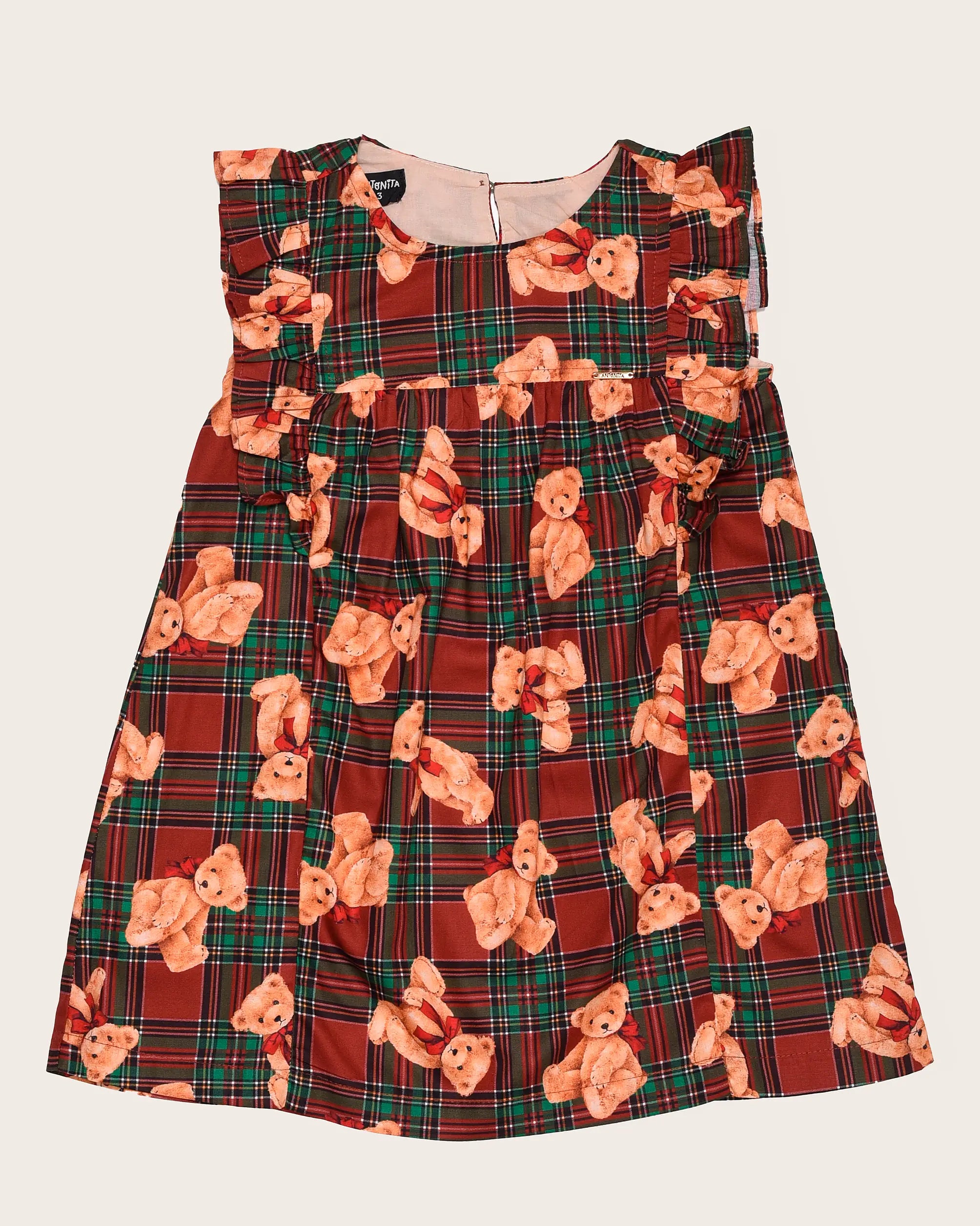 Vestido com estampa de ursos xadrez infantil feminino Antonita para meninas