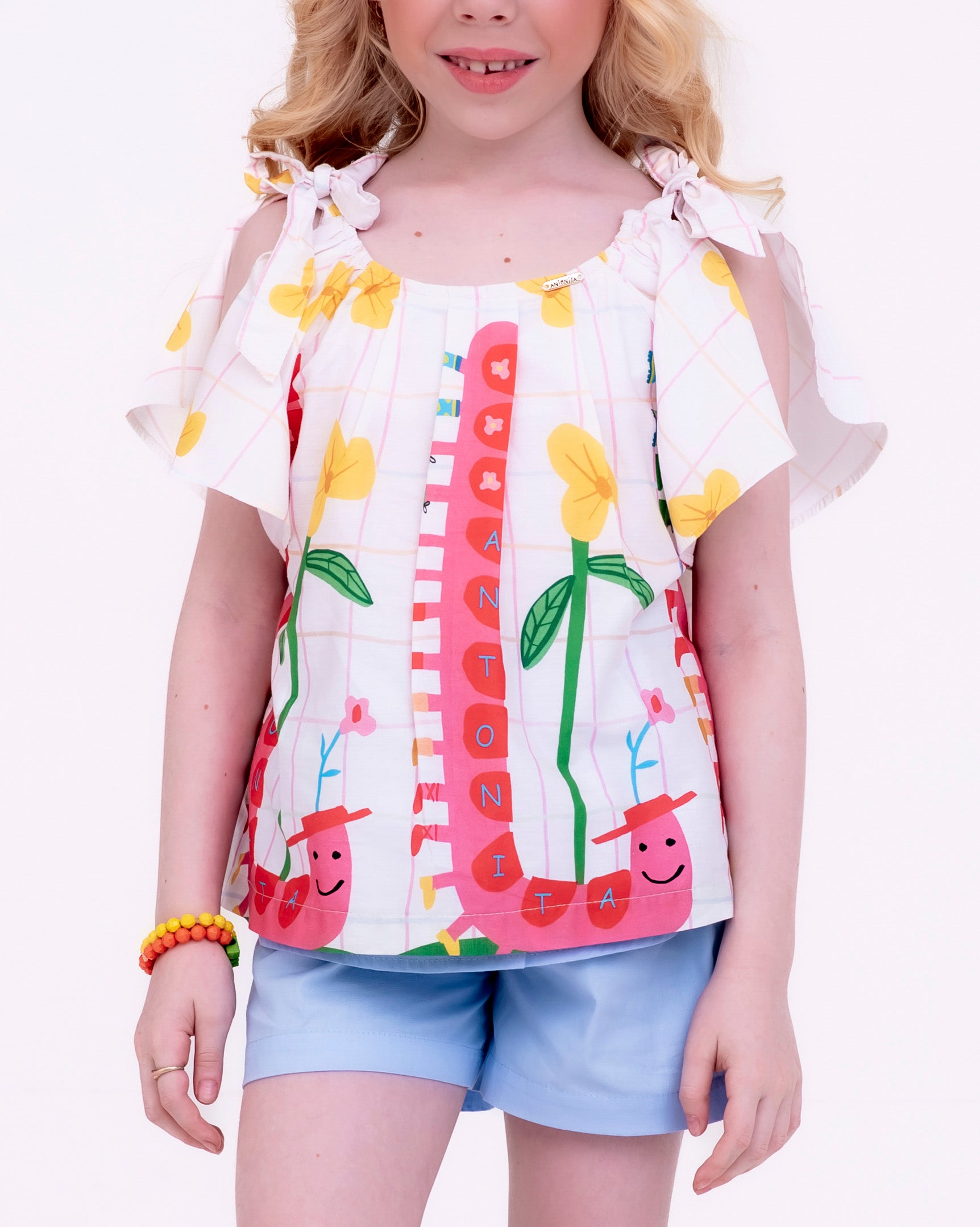 Conjunto com estampa de centopeias coloridas infantil feminino Antonita para meninas de 2 a 10 anos