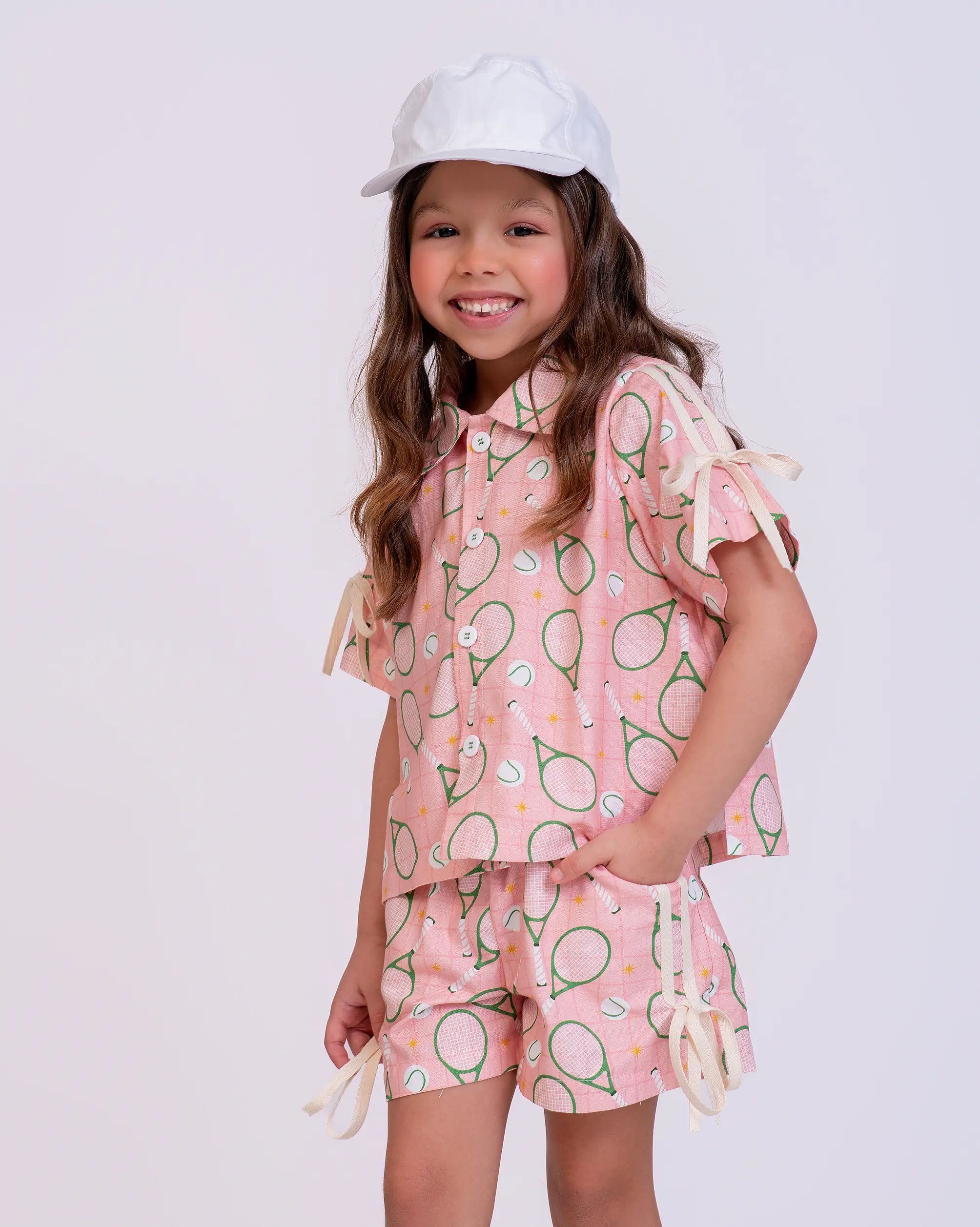 Conjunto curto com estampa de raquetes de tênis infantil feminino Antonita para meninas 