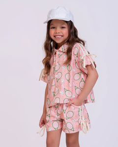Conjunto curto com estampa de raquetes de tênis infantil feminino Antonita para meninas 