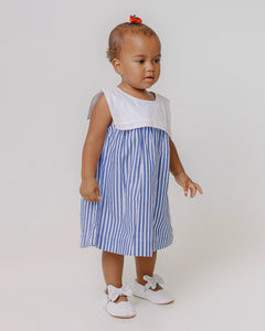 Vestido curto com listras infantis femininas Antonita para meninas de 2 a 10 anos