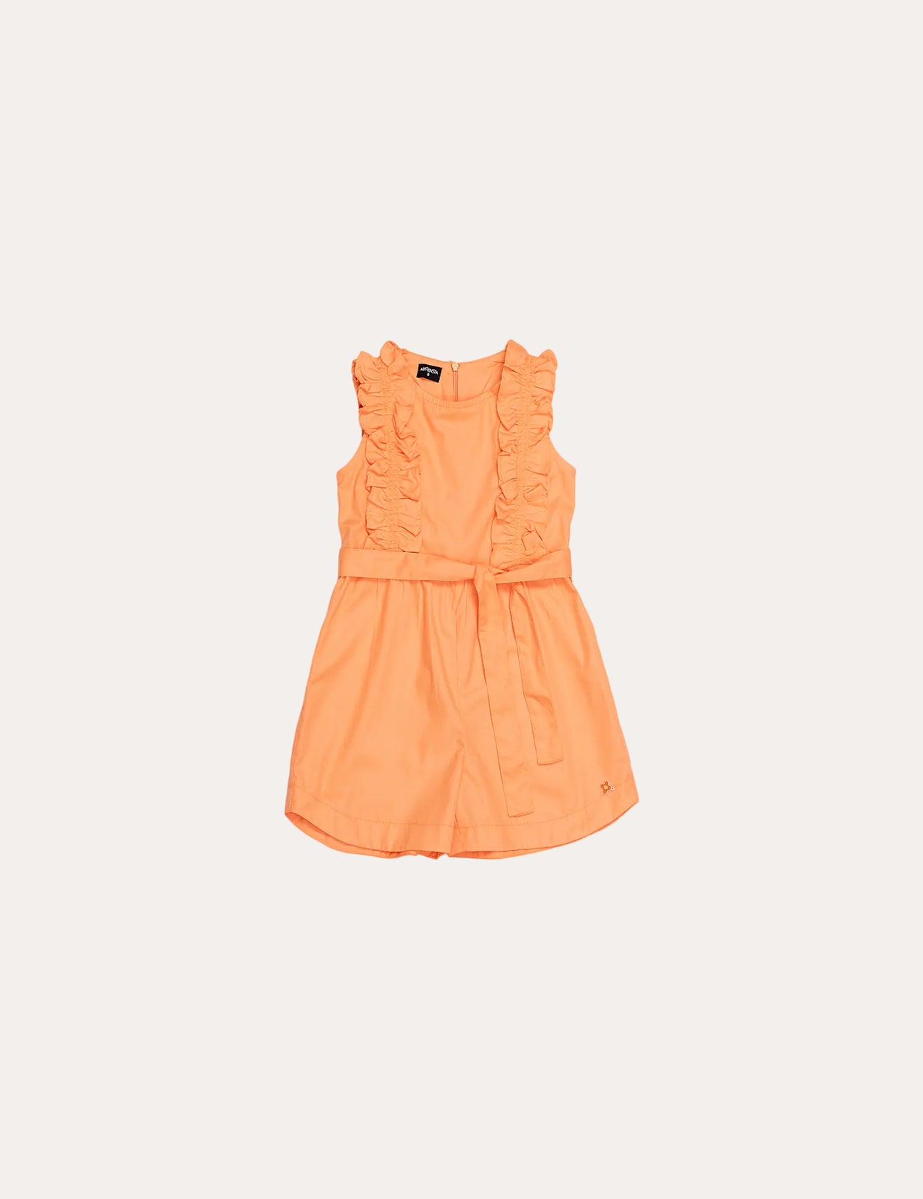 Macacão laranja feminino infantil com ruffles e cinto na cintura