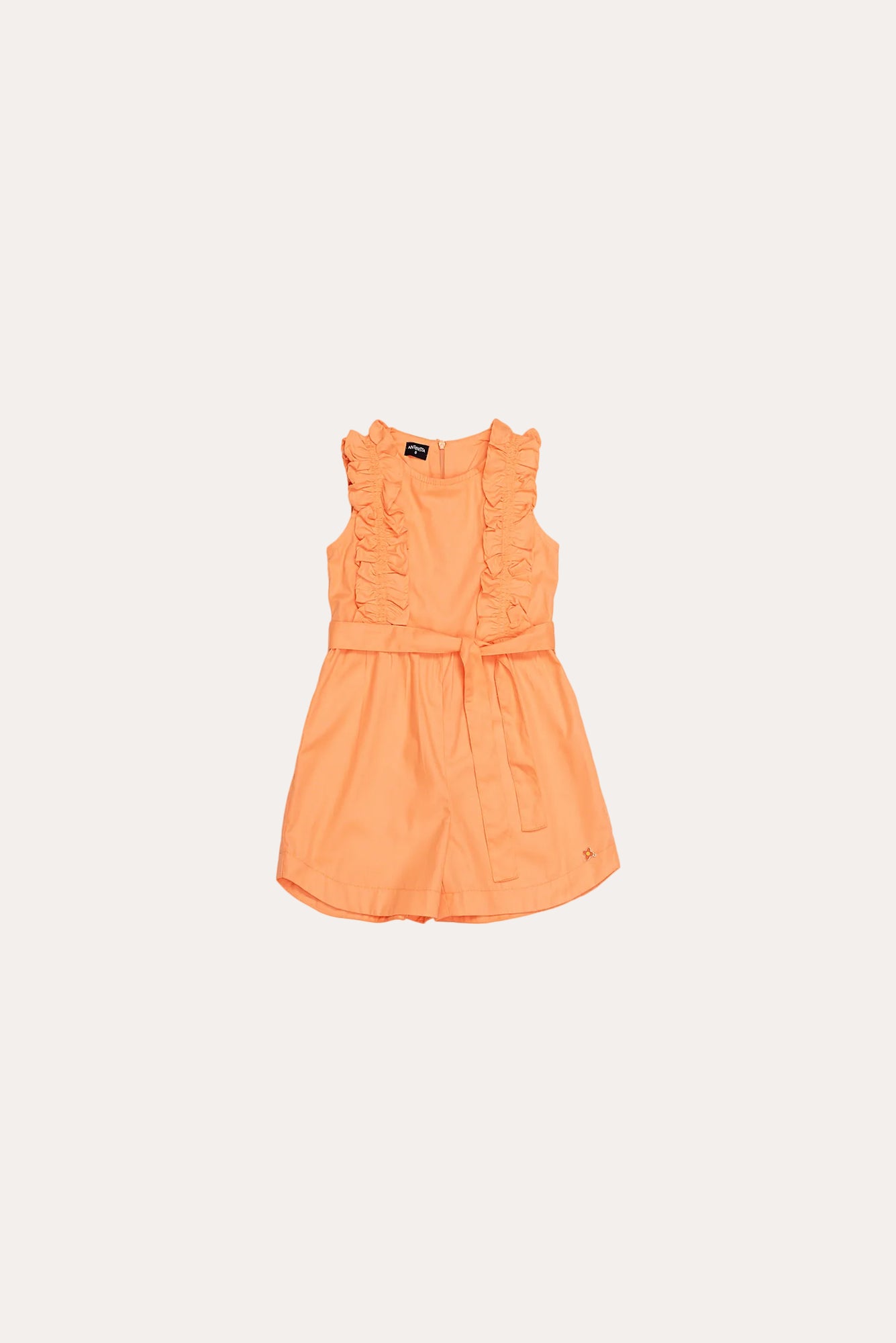 Macacão laranja feminino infantil com ruffles e cinto na cintura