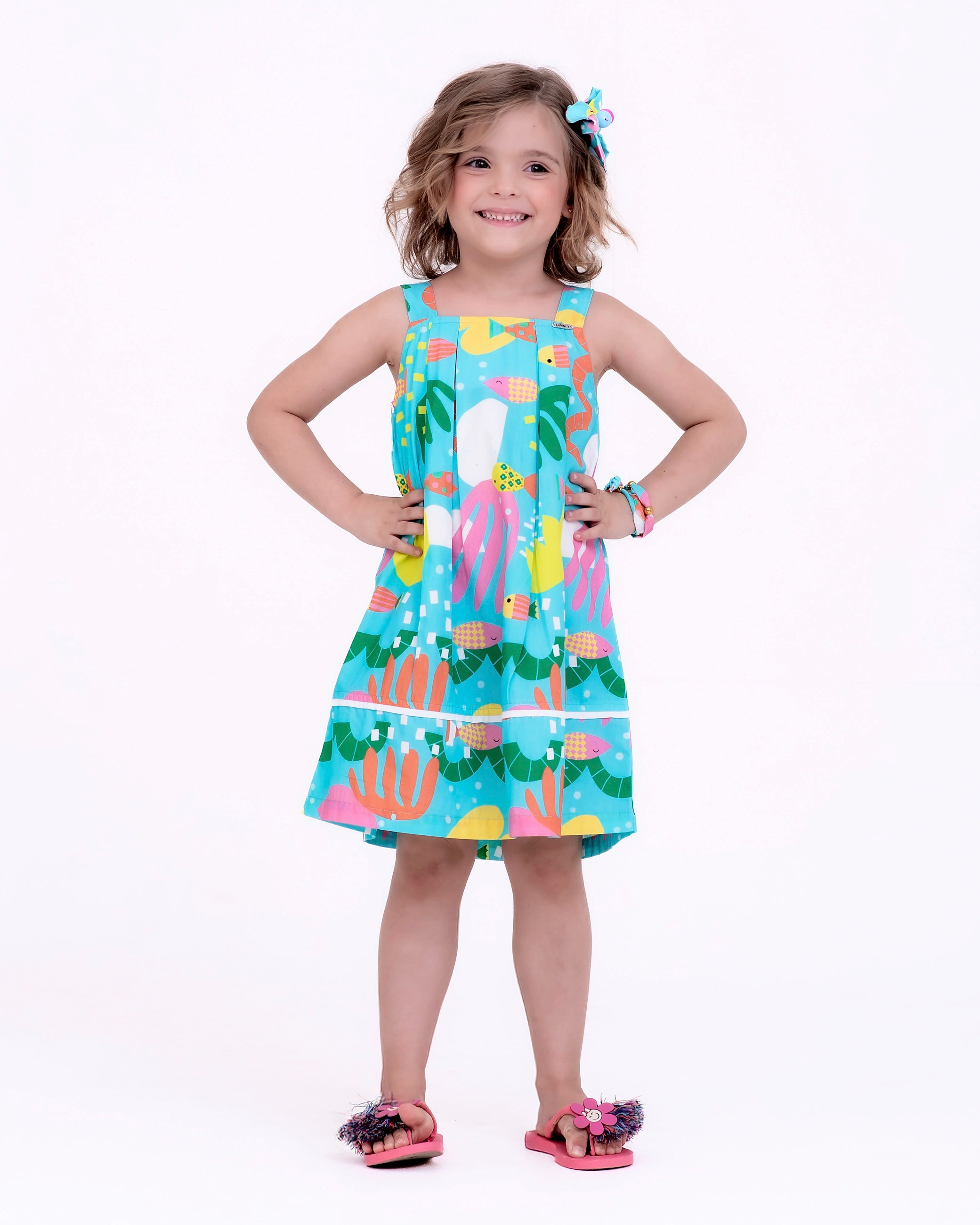Vestido com estampa Aquário infantil feminino Antonita para meninas de 2 a 10 anos