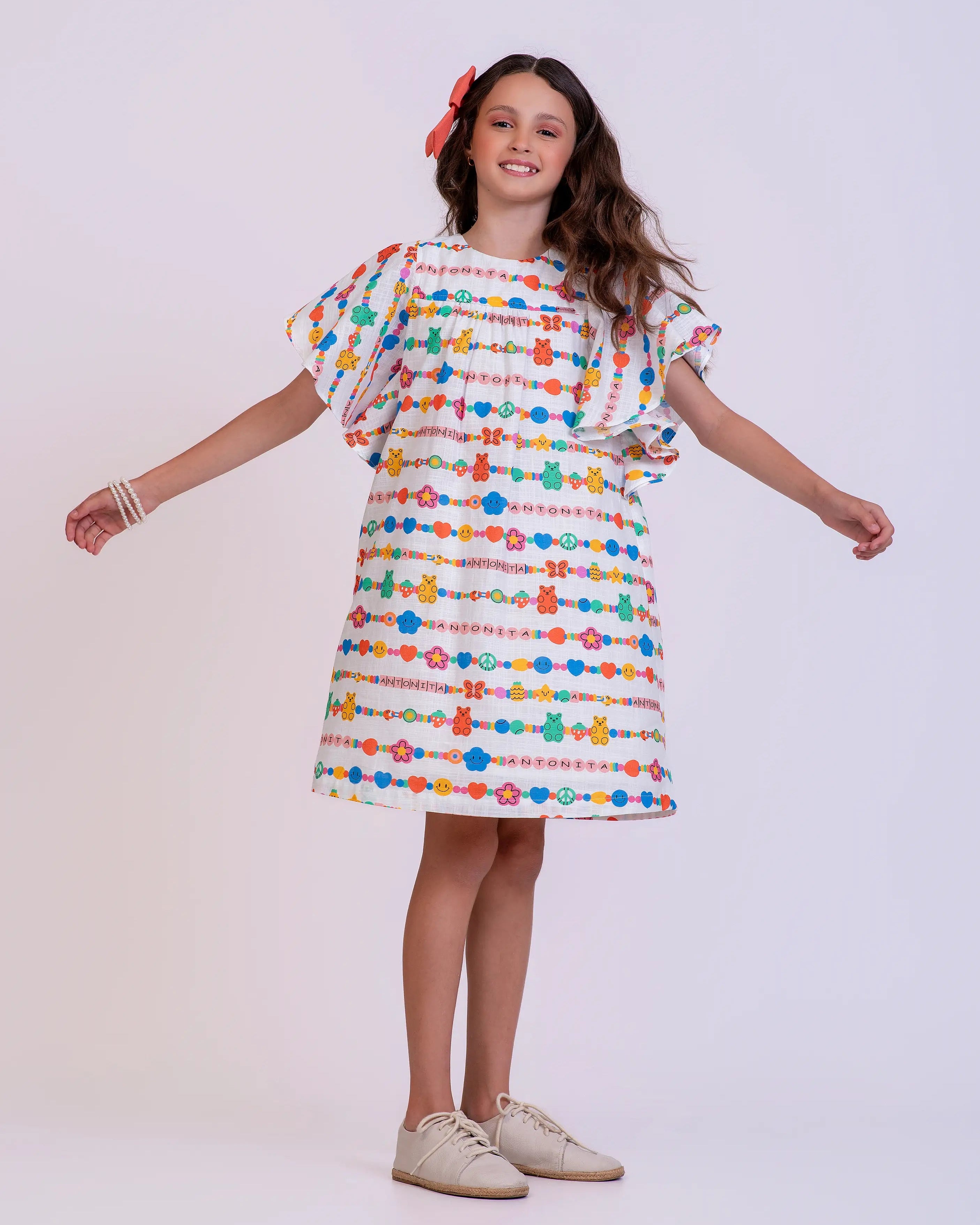 Vestido com estampa Seja Antonita infantil feminino Antonita para meninas de 4 a 16 anos