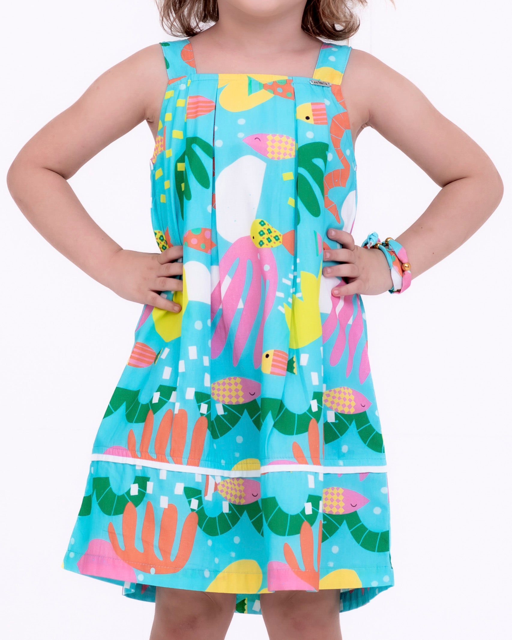 Vestido com estampa Aquário infantil feminino Antonita para meninas de 2 a 10 anos