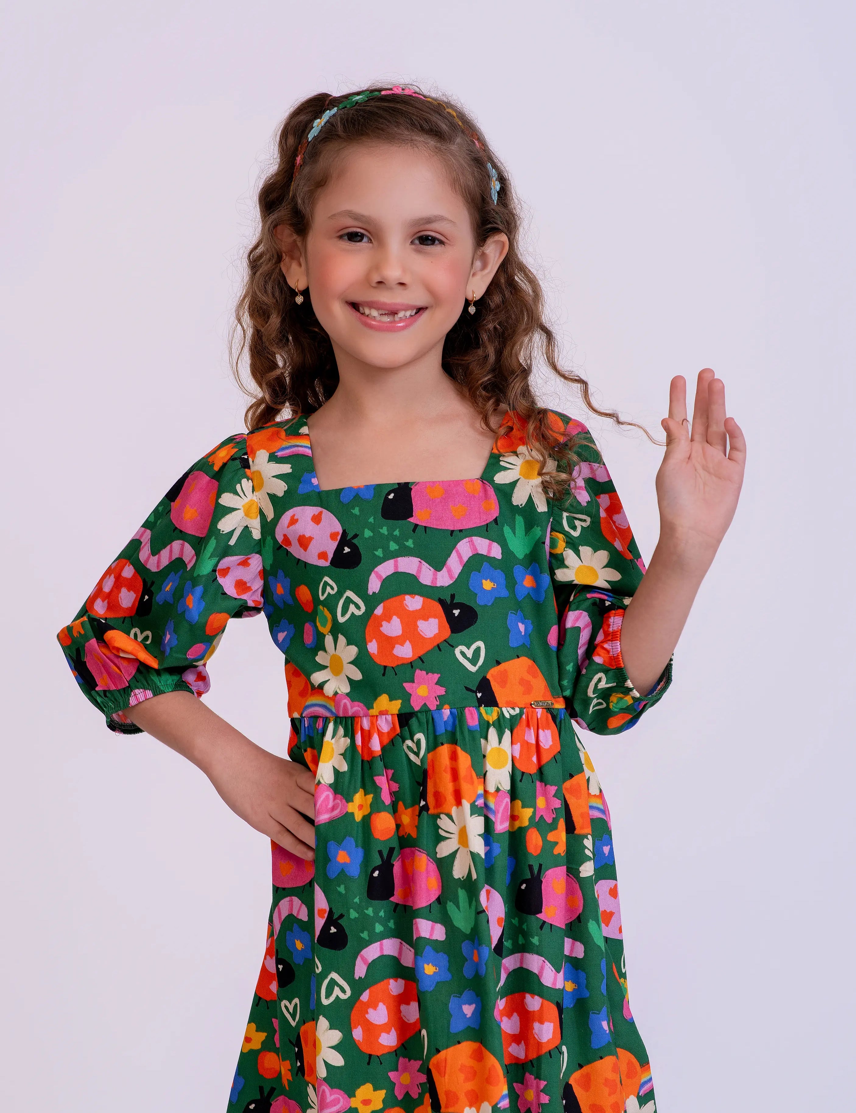 Vestido curto com estampa Joana infantil feminino Antonita para meninas de 4 a 16 anos