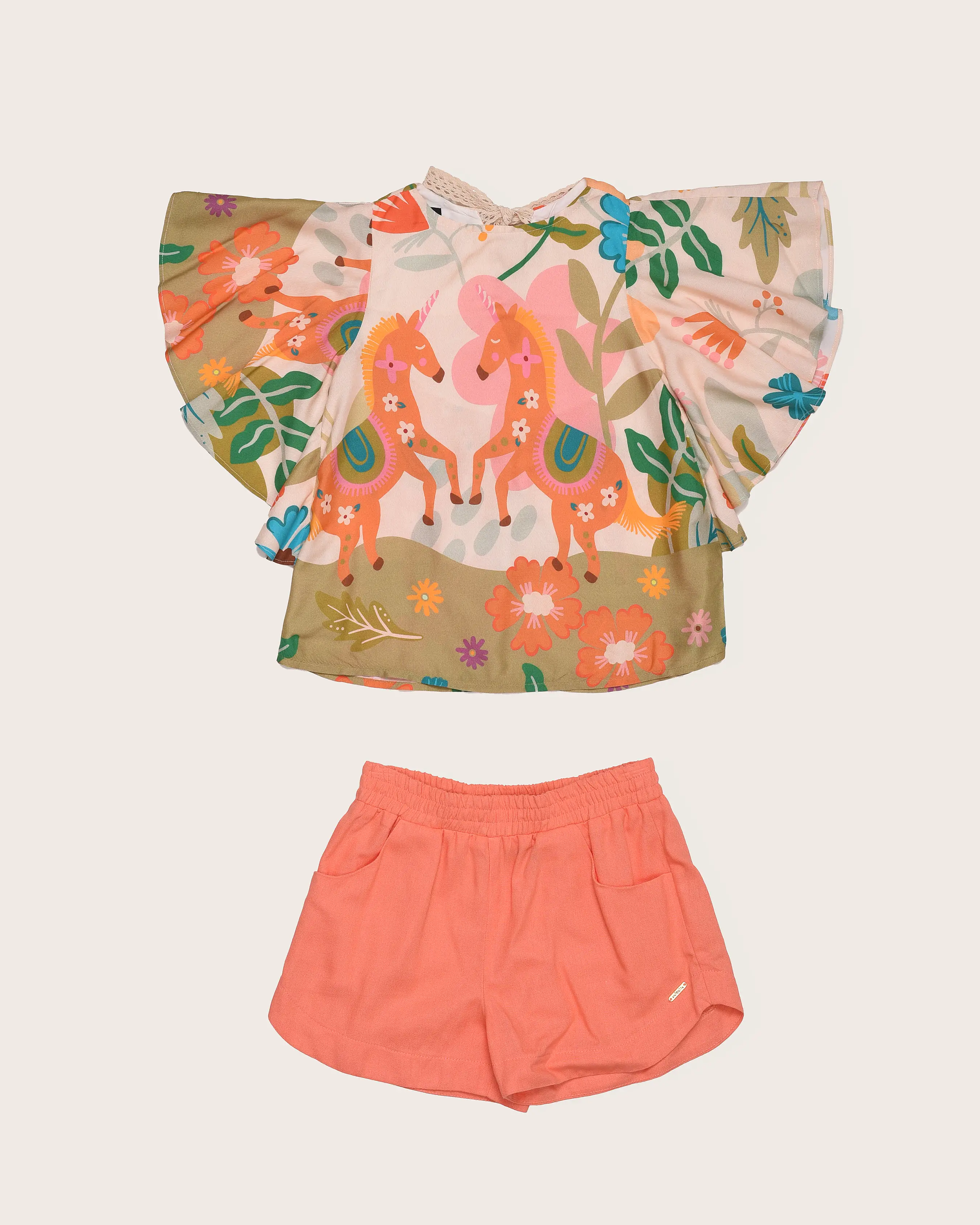 Conjunto com estampa Uni infantil feminino Antonita para meninas de 2 a 10 anos